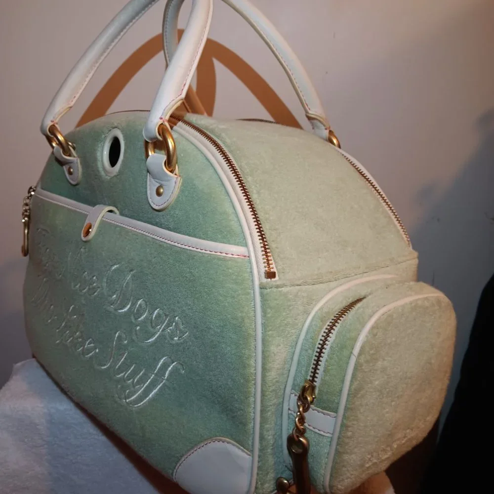 Rare Vintage Y2K Juicy Couture Spell Out Pet Dog Carrier Bag Teal.